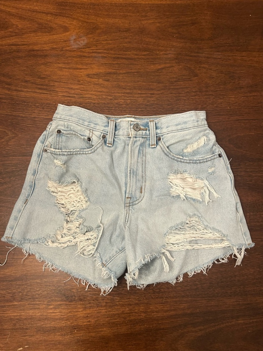 Abercrombie & Fitch Light Wash Distressed Denim Shorts